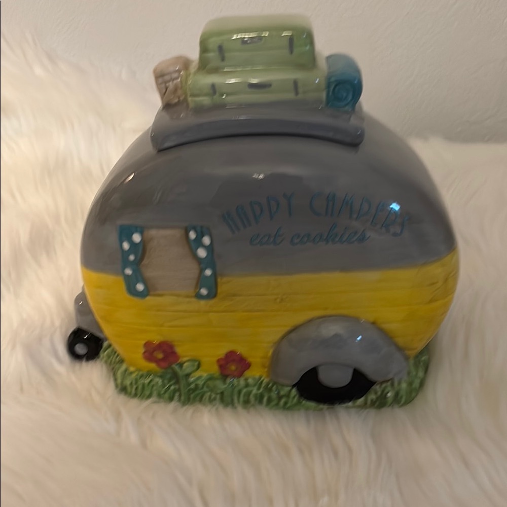 Happy Camper Cookie Jar - Gray and Yellow